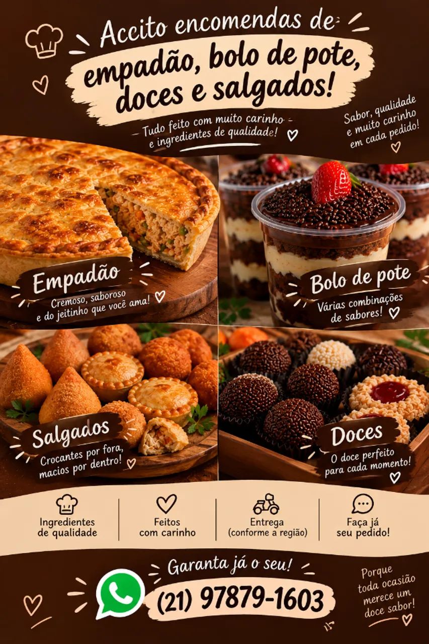 Aceito encomendas de bolo de pote ,doces e salgados!