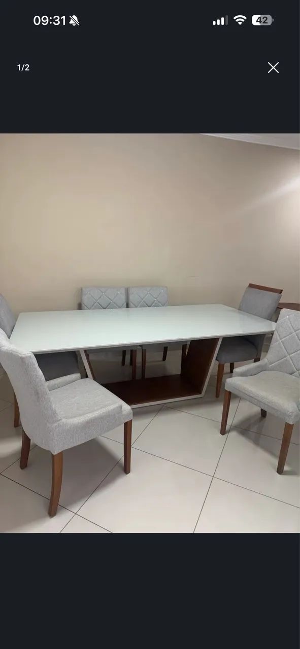 Mesa de Jantar c/ 6 cadeiras estofadas  - Foto 2