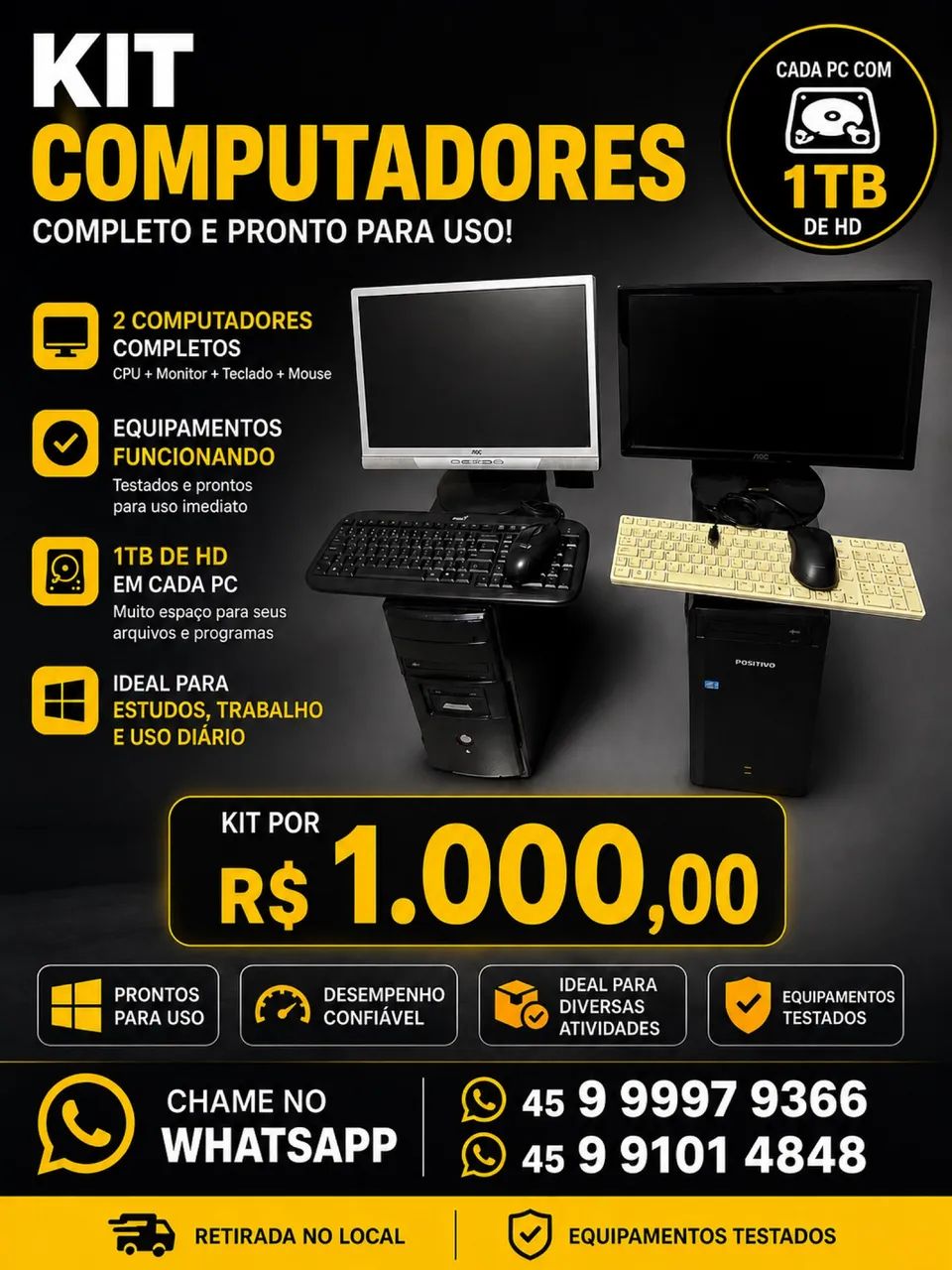 Kit 2 computadores funcionando 