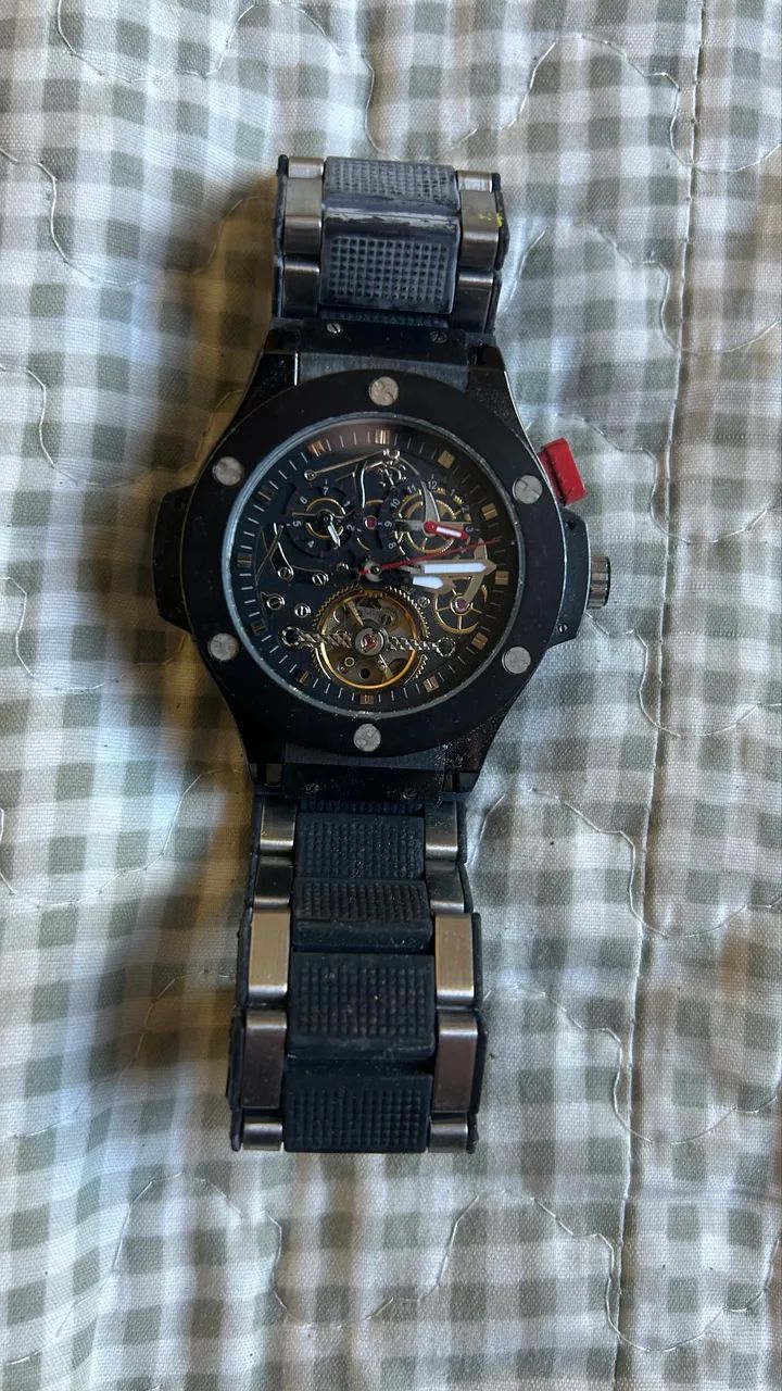 Relógio Automático Skeleton Estilo Hublot Big Bang