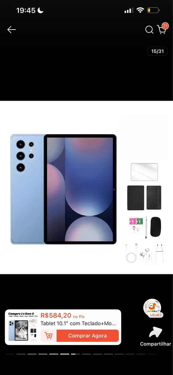 Tablet 10.1? Azul com Teclado+Mouse 6GB RAM 128GB Android 13 Câmera 50MP