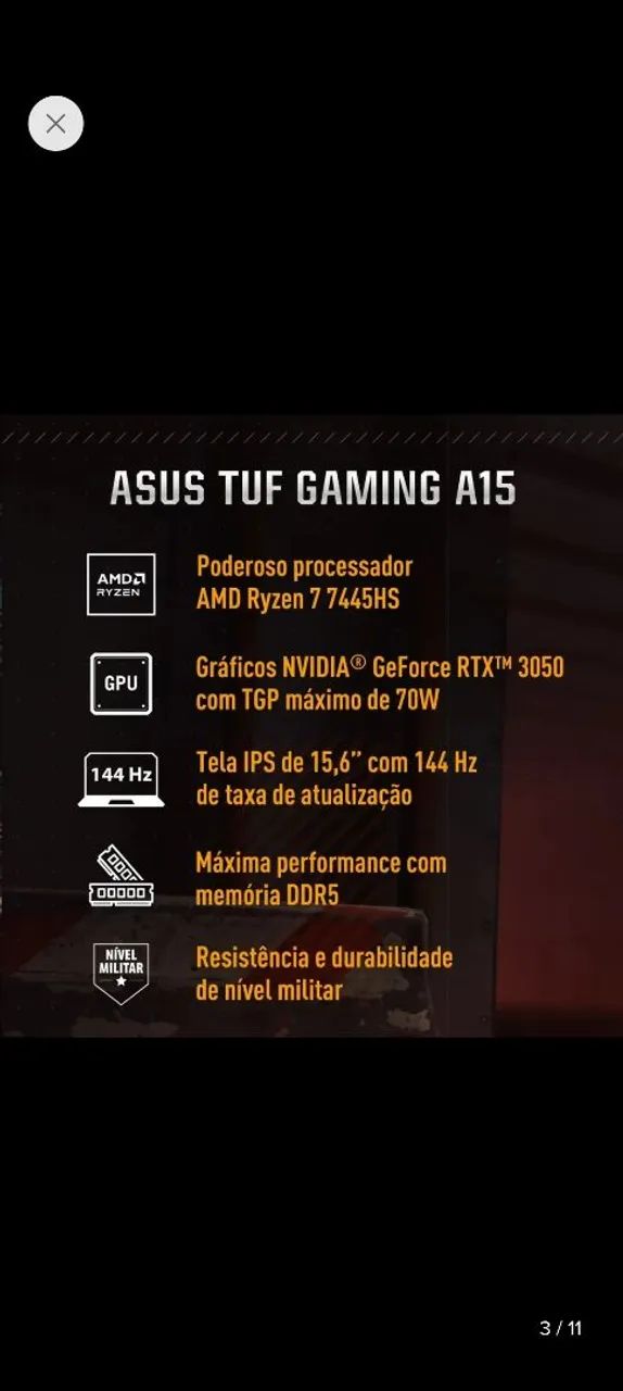 Notebook Gamer Asus Tuf A15 ryzen 7 rtx 3050 - Foto 2