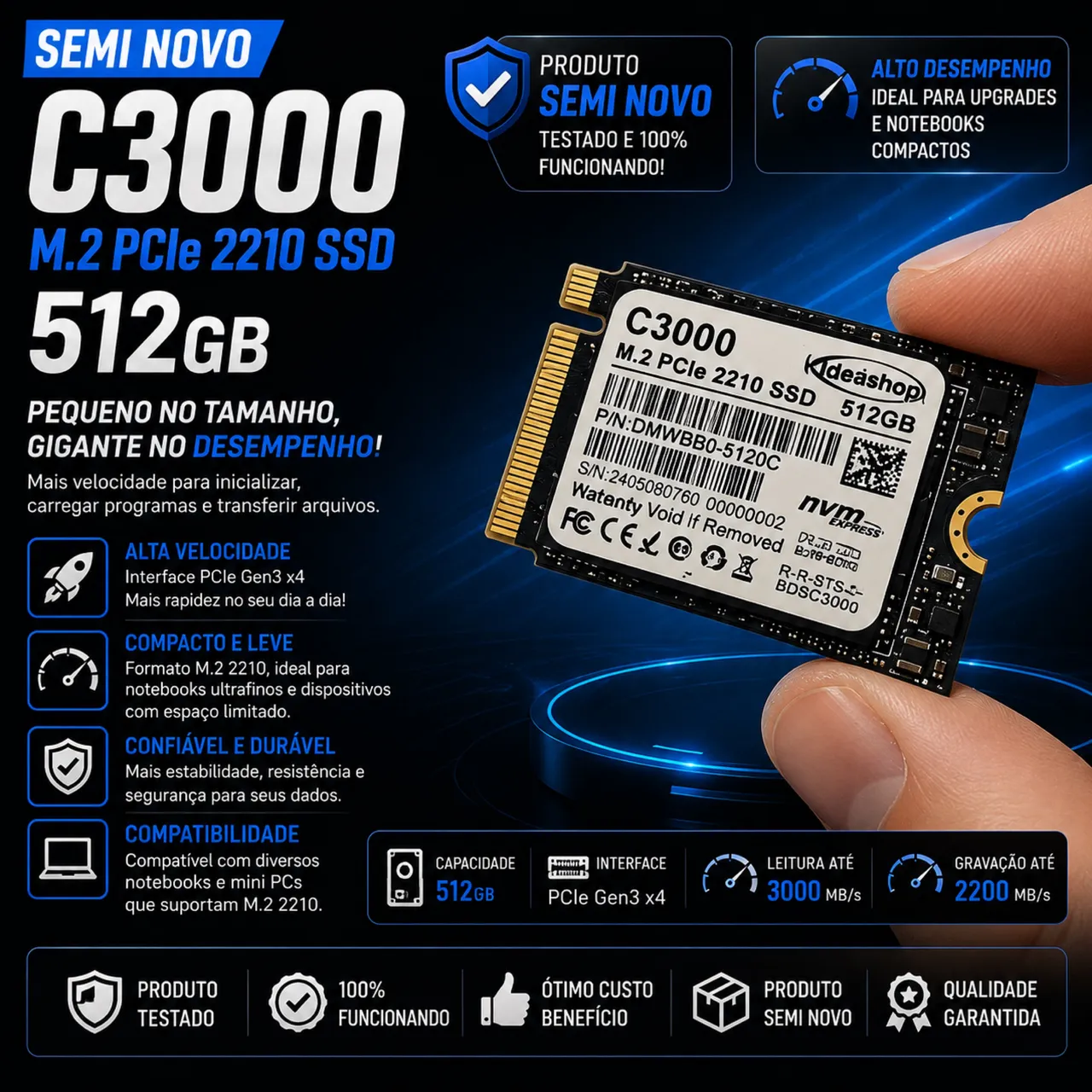 SSD: Micron Crucial T710 PCIe Gen5 NVMe 14.900MB/s leitura/13.900