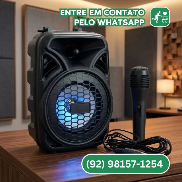 Mini Caixa de Som Portátil Kit Karaoke com Microfone Sem Fio
