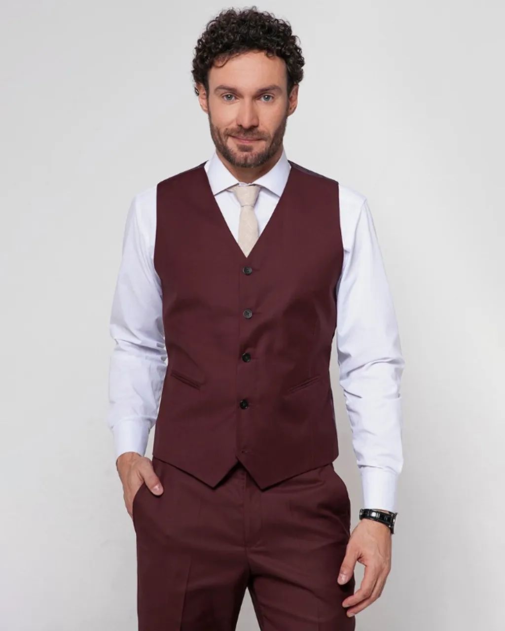 Terno Slim Fit Savile Vinho - Plus Size - Foto 3