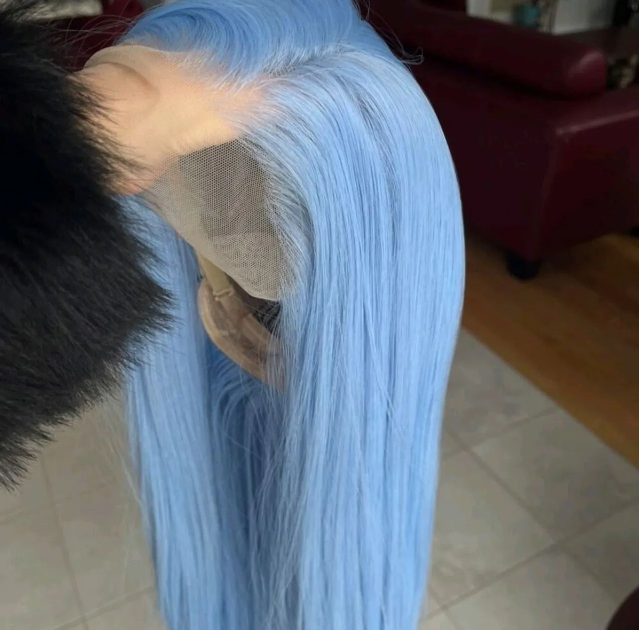 Lace reta longa 30inch azul claro 