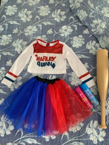 Fantasia Arlequina Infantil Roupa Harley Quinn Com Taco