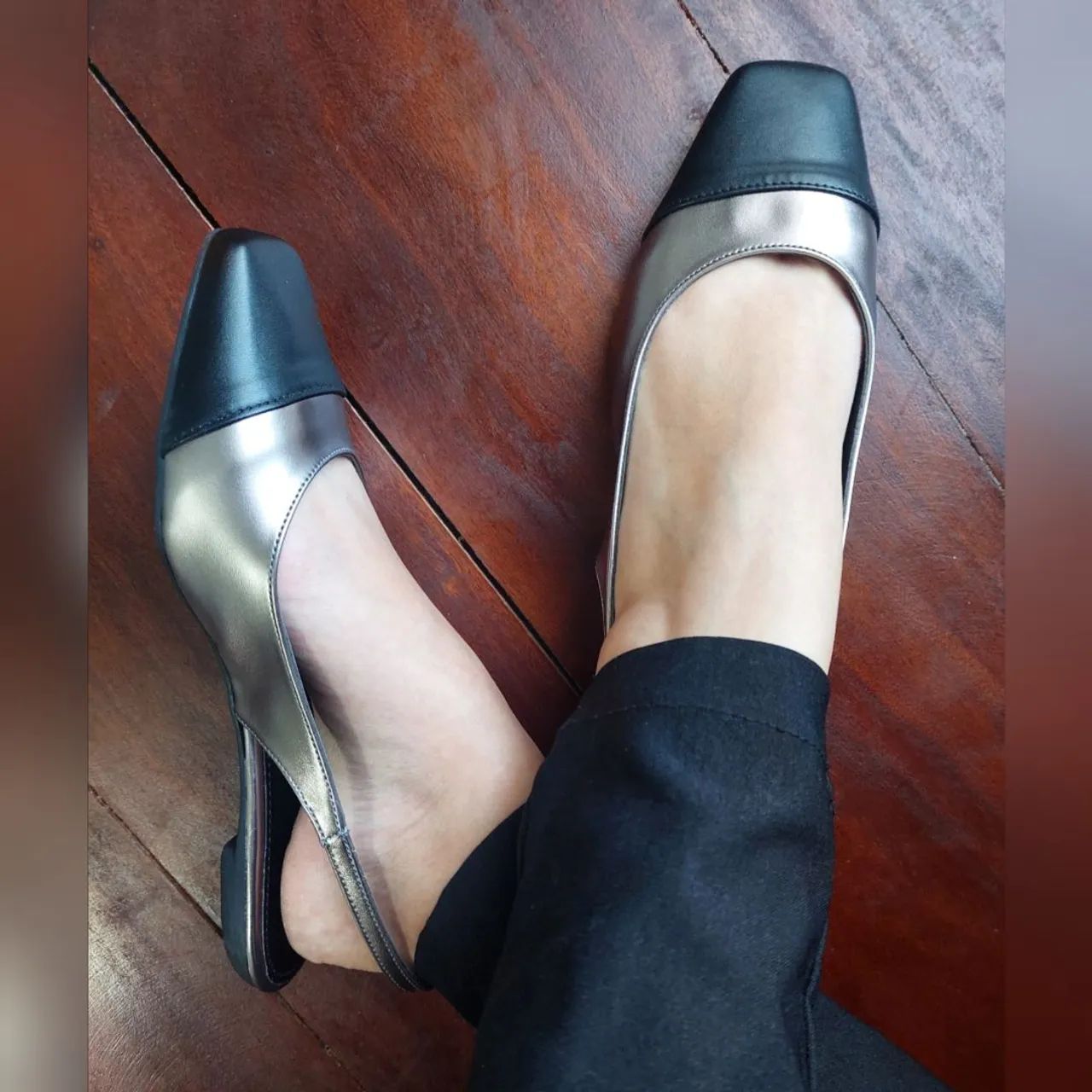 Slingback Prata e Preto - Frete Grátis Sorocaba e Votorantim