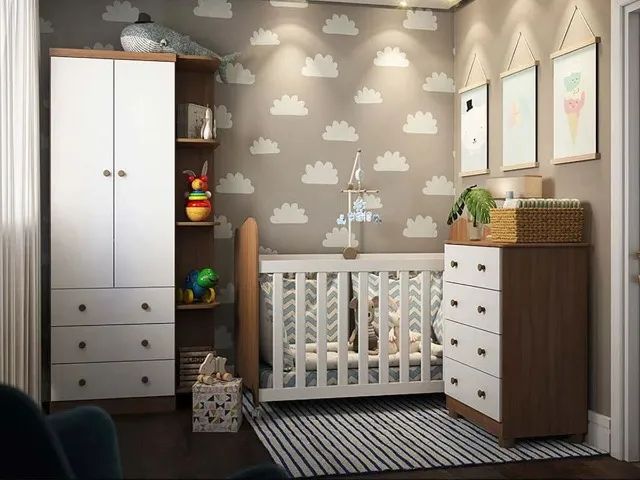 Quarto Infantil Completo: Guarda-Roupa, Berço 2 em 1 e Cômoda - Conjunto Smim - Foto 2