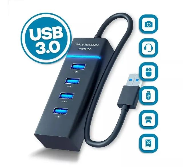 Hub Cabo Usb 3.0 Extensor 4 Portas High Speed Hd Pen Drive