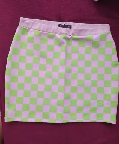 Saia estampada a quadros verde-rosa Blue Steel