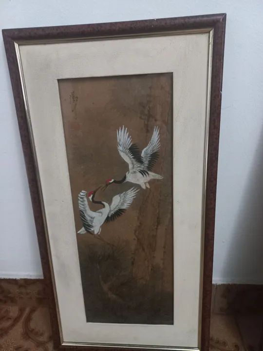  2 Quadro antigo pintura chinesa papel cortiça  - Foto 3