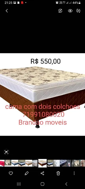 Cama casal pop R$ 380,00 foto ilustrativa cama casal R$ 550,00 com 2 colchões top pillow