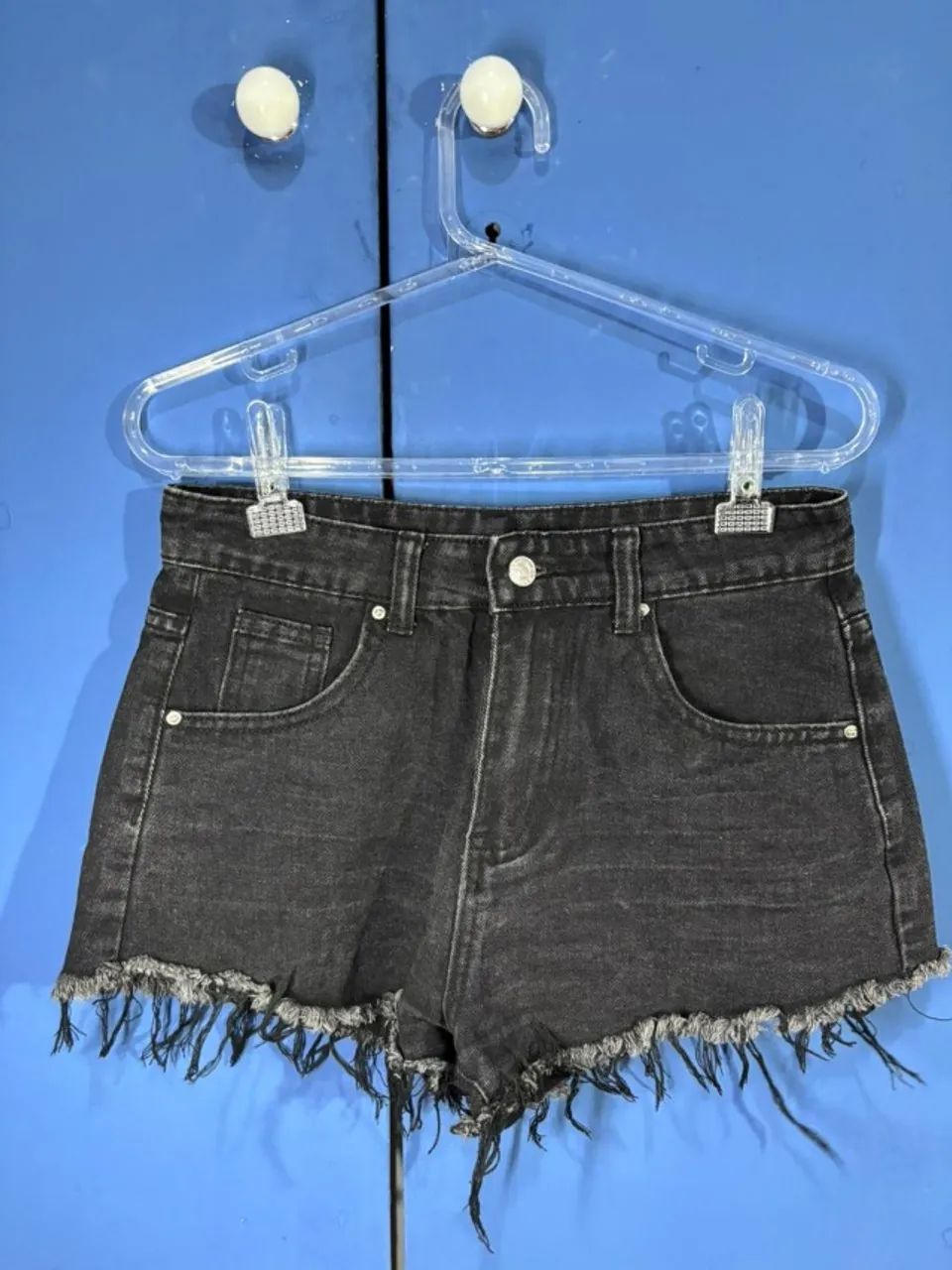 Short Preto Desfiado Shein - P