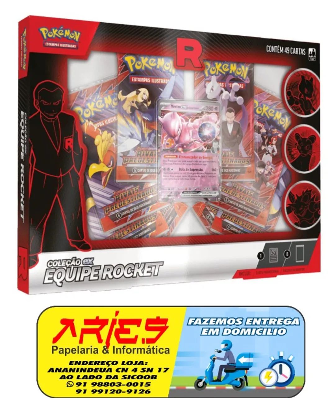 BOX POKÉMON COLEÇÃO EQUIPE ROCKET MEWTWO EX 49 CARTAS NO TOTAL