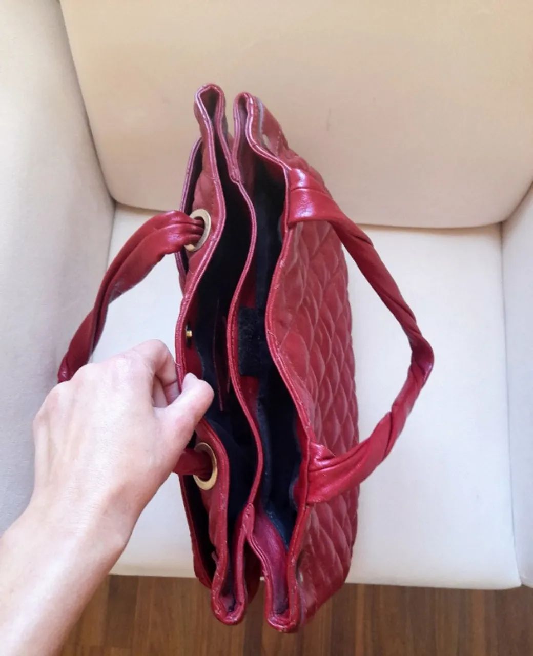 Bolsa grande vermelha em couro legítimo - Foto 3