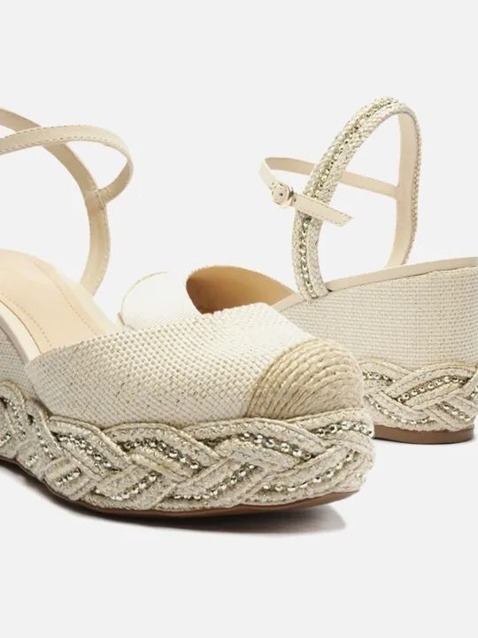 AREZZO - Sandália Espadrilhe Off-White Tramada Strass - Foto 2