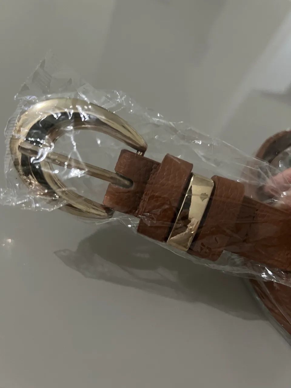 Cinto de couro Caramelo / Fivela Dourada