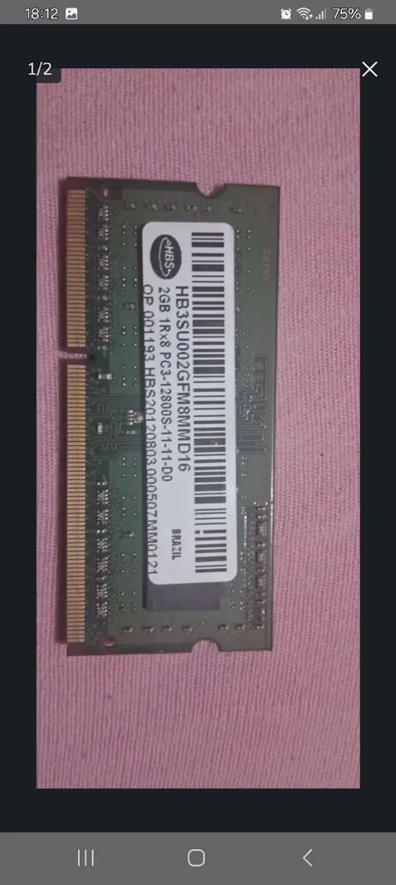 Memória RAM HBS 2GB DDR3 Notebook
