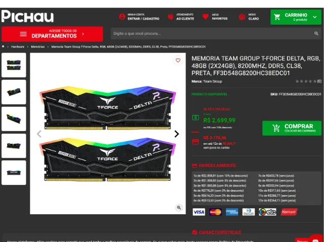 Memoria DDR 5 2x24Gb (48GB) team group 8200MHz