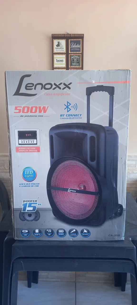 Caixa de Som Lenoxx 500W Bluetooth - seminova