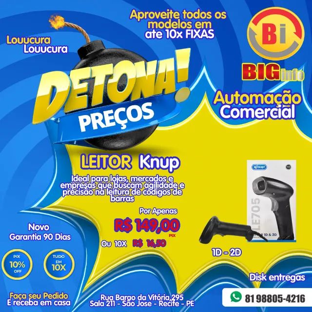 Leitor de Cod Barras 1D 2D Le boleto Bancario - Novo
