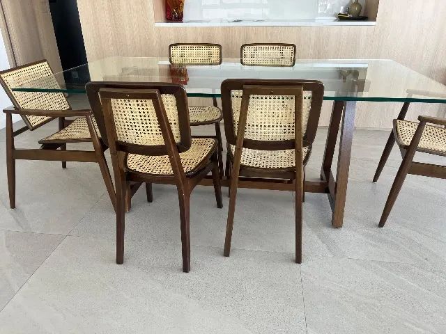 Mesa de vidro e base de madeira com 6 cadeiras (Artefacto) BAIXOU! Oportunidade! - Foto 2