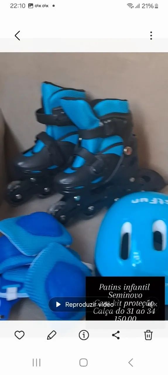 Patins Inline Infantil com Capacete e Proteções - Foto 2