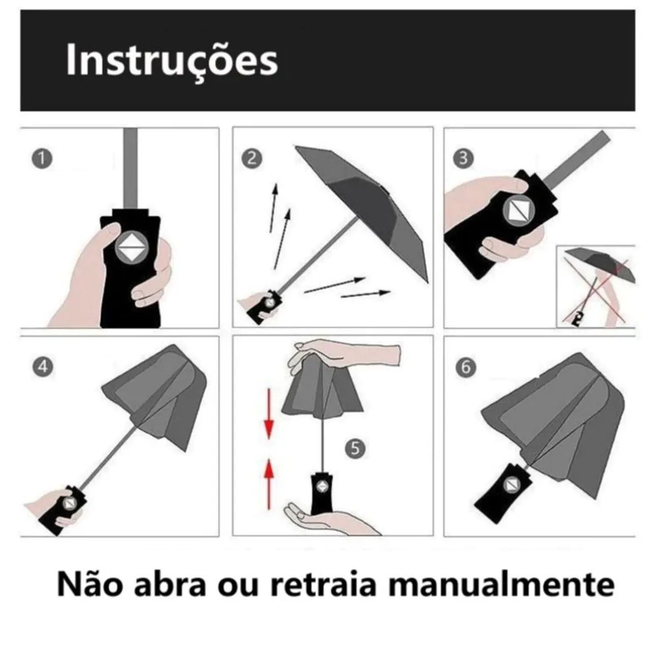 Guarda-Chuva Automático 24 Hastes reforçado, haste dupla- Preto - Foto 3
