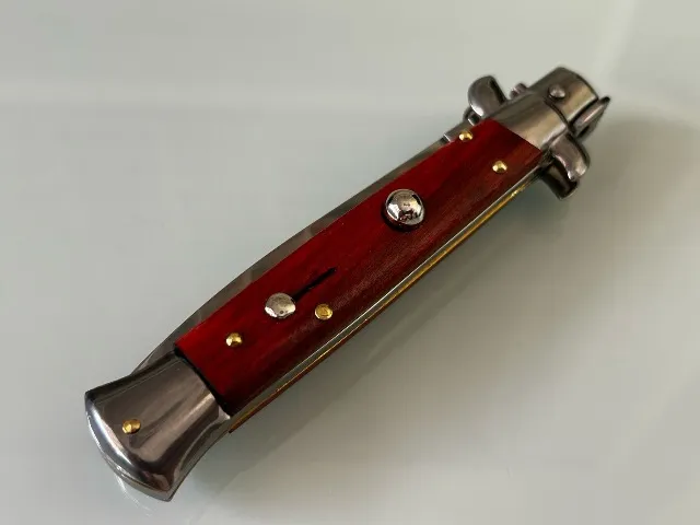 Canivete Automático Italiano Frank Beltrame 23cm Stiletto Lâmina Dagger Cabo Red Wood