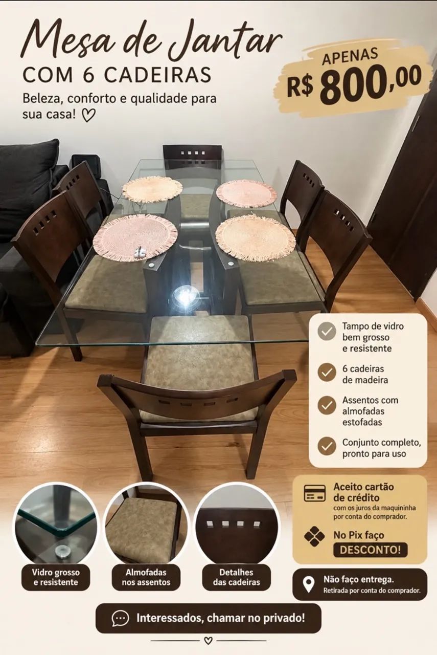 MESA COM TAMPO DE VIDRO