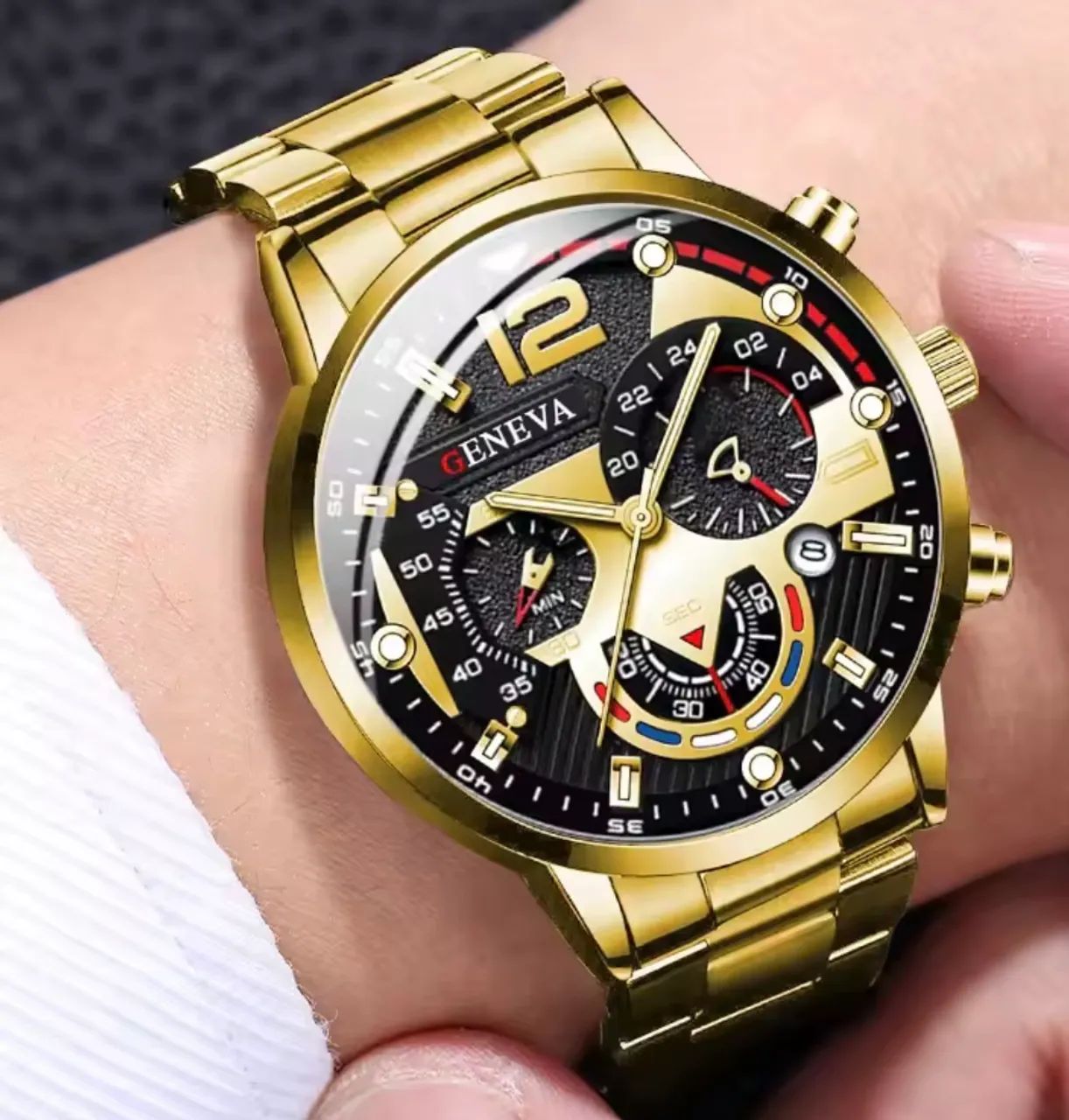 Relógio Quartzo dourado com acessórios  - Foto 4