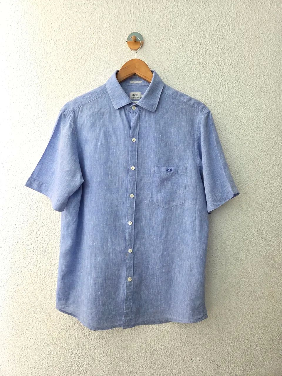 camisa richards puro linho azul