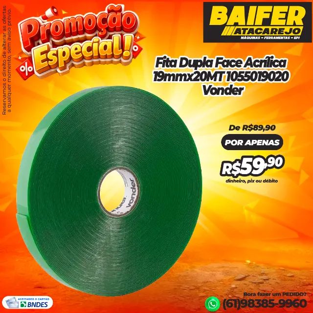 Fita Dupla Face Acrílica 19mmx20MT 1055019020 Vonder