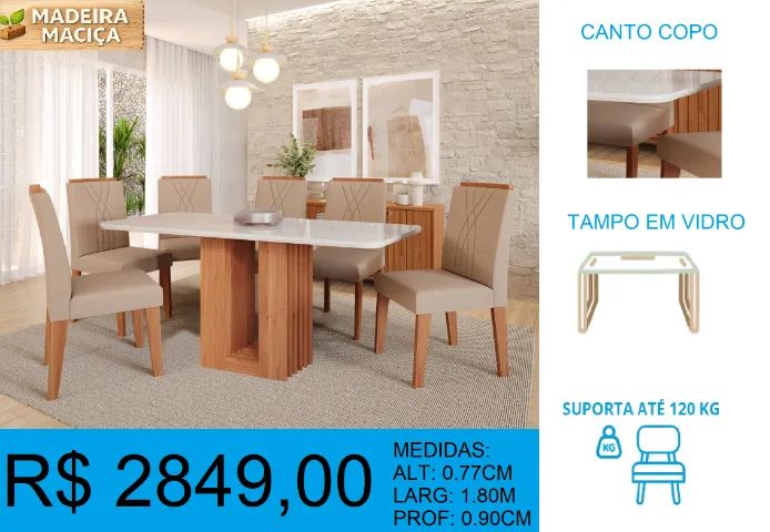 Mesa design elegante e com 6 cadeiras - frete grátis