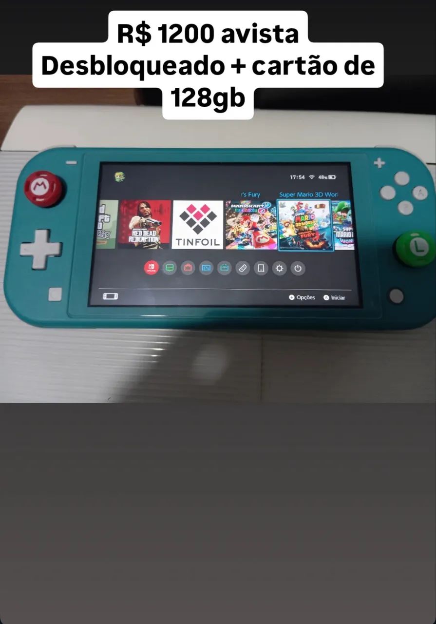 Nintendo switch lite desbloq. Com cartão de 128g