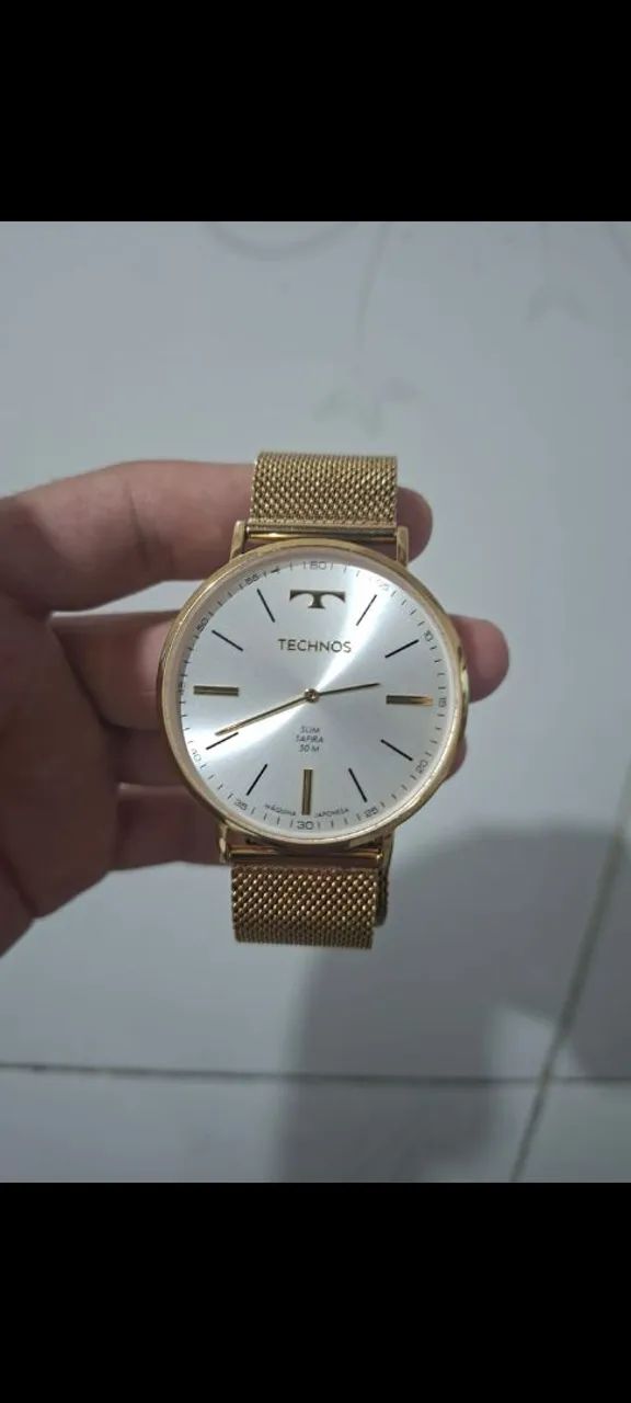 Relógio technos masculino dourado na caixa  - Foto 4