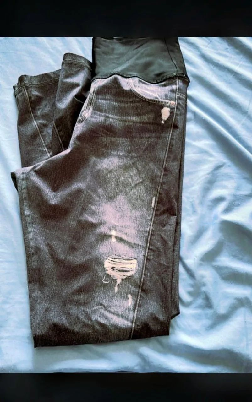 Calça leggin p live dupla face jeans e marrom geométrico