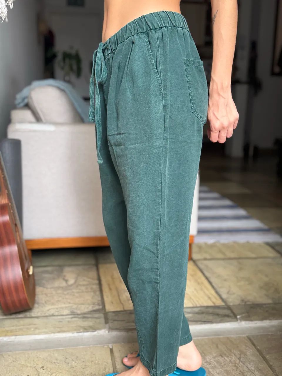 calça linho verde Zara M - Foto 4