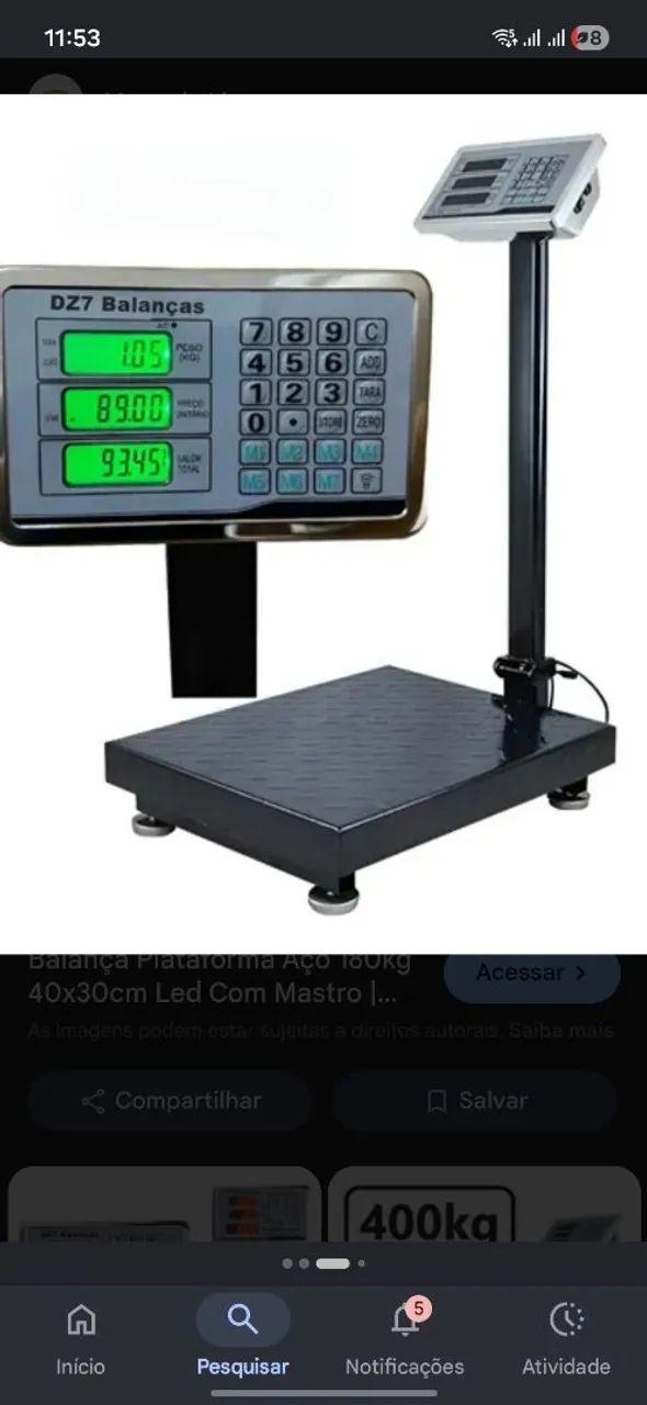 Balança digital plataforma 180 kg nova com bateria