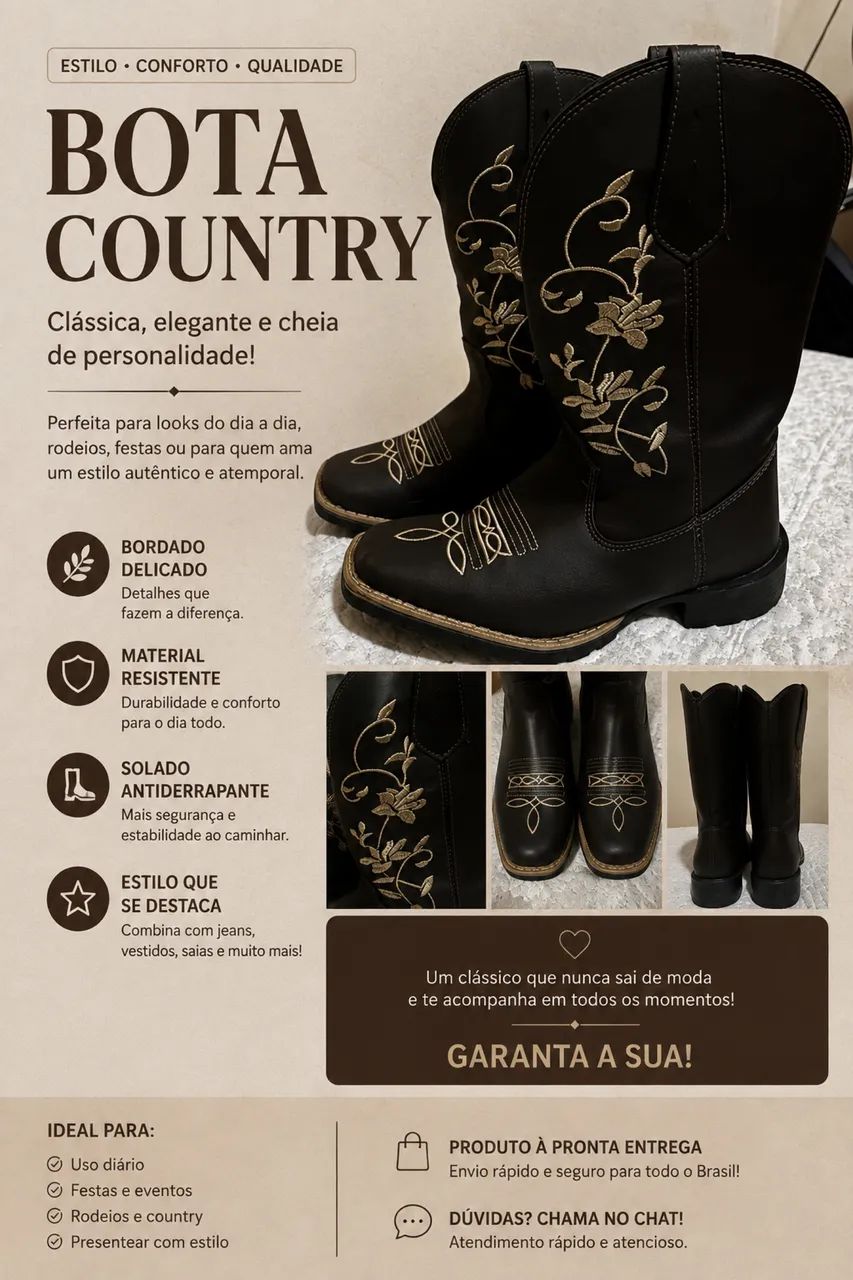 Texana feminina marrom 36/37 - Foto 2