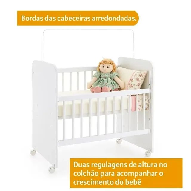Berço de madeira grade móvel - Com Colchão - Foto 2
