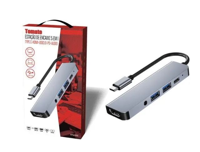 Adaptador Hub Type-C Para Hdmi Usb Pd e P2 Tomate - Foto 2