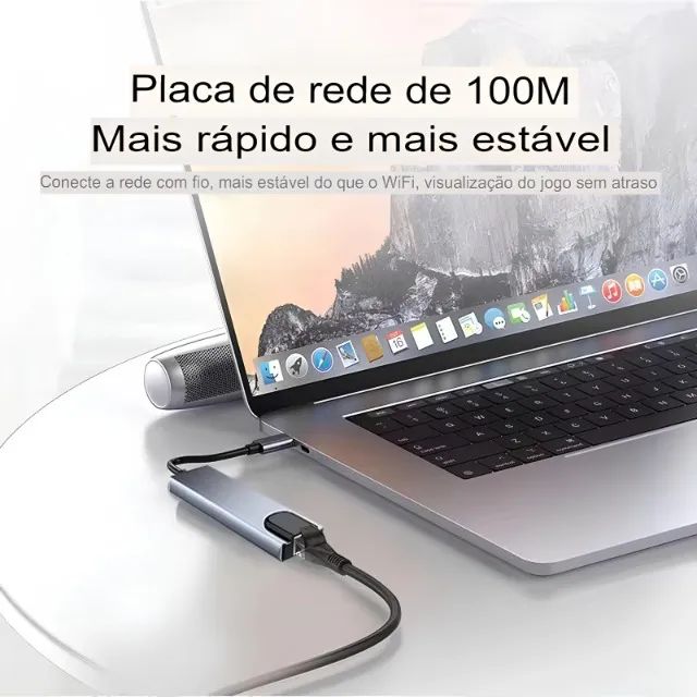 Hub USB-C 8IN1 com HDMI 4K, RJ45 e Power Delivery - Entrega Grátis - Foto 3