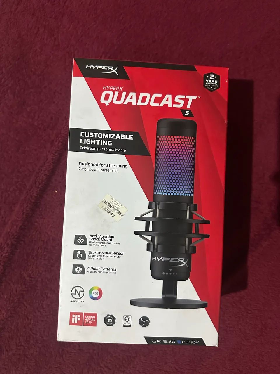 Microfone HyperX QuadCast S RGB USB Original - Completo na Caixa