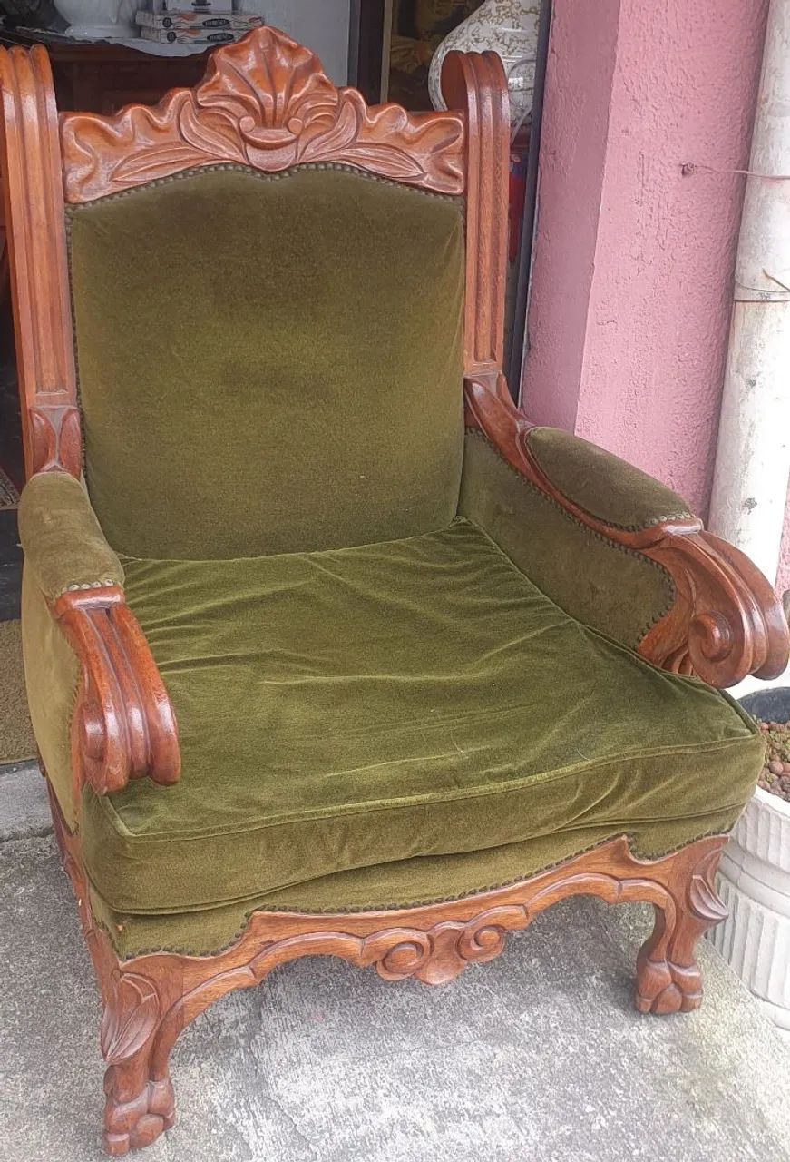Clássico Vitoriano: Conjunto de Sofá e Poltronas Verde-Oliva - Foto 3