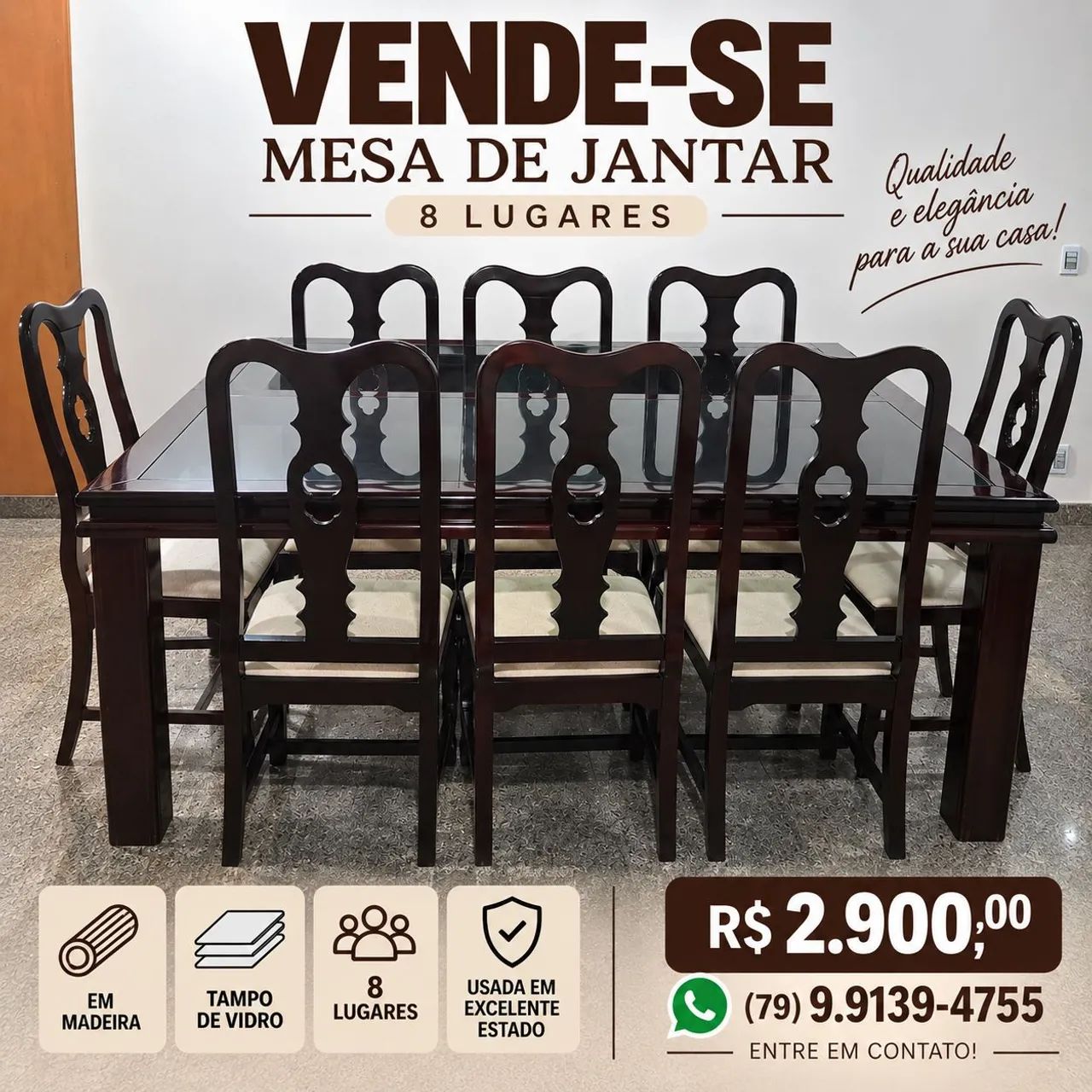 Mesa com 8 lugares madeira