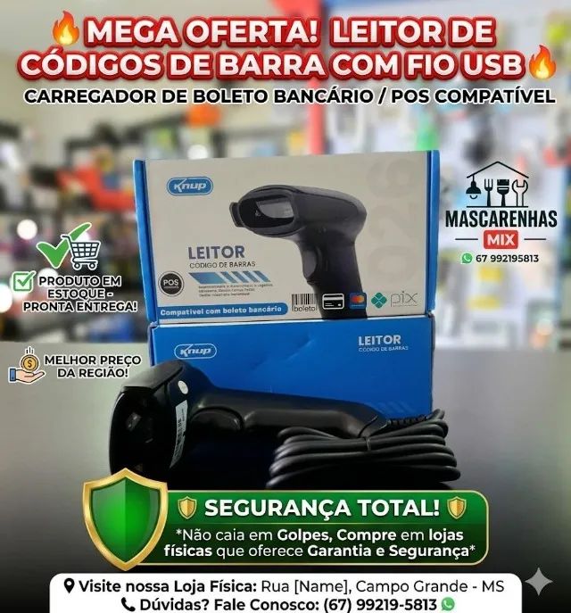 Leitor de Código de Barras COM FIO Cod: 074