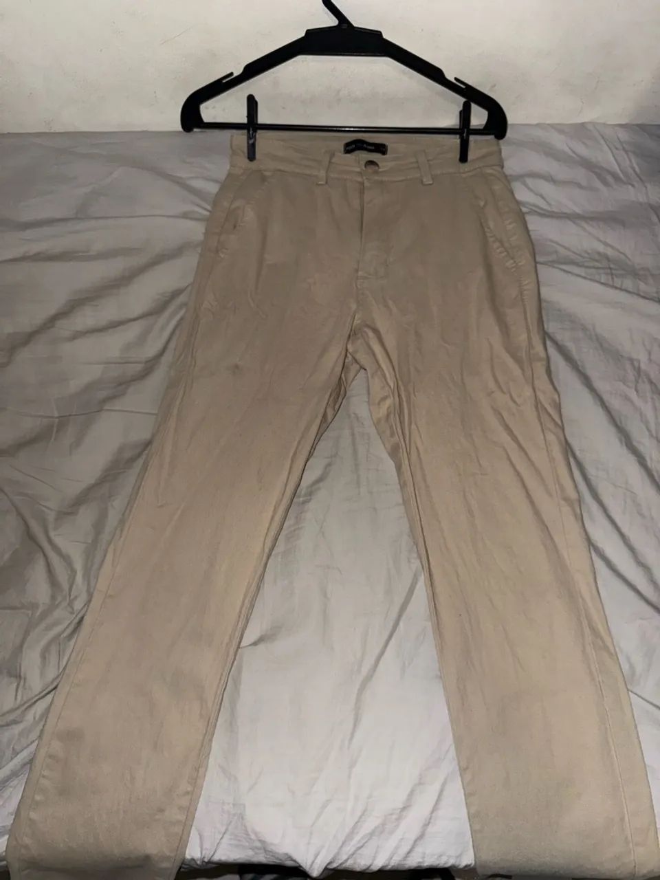Calça Slim Sarja, Bege