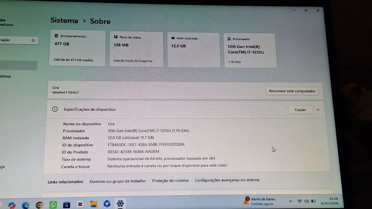 NOTEBOOK LENOVO- Intel i7**Com NF - Foto 3